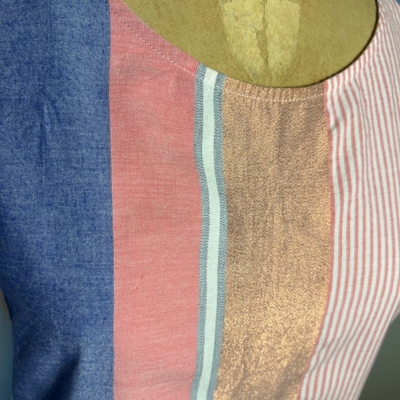 Caston chambray striped dress with shimmer stripes, pockets, pullover dress sm. - Picture 3 of 9